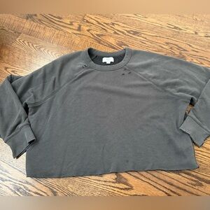 Aerie Sunday Soft Cropped Distressed Sweatshirt  Crew  Medium Grey Pullover